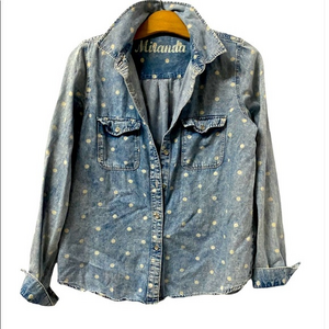 The Miranda 90s Vintage Blue & White Polka‎ Dot Button Down Collared Denim Shirt